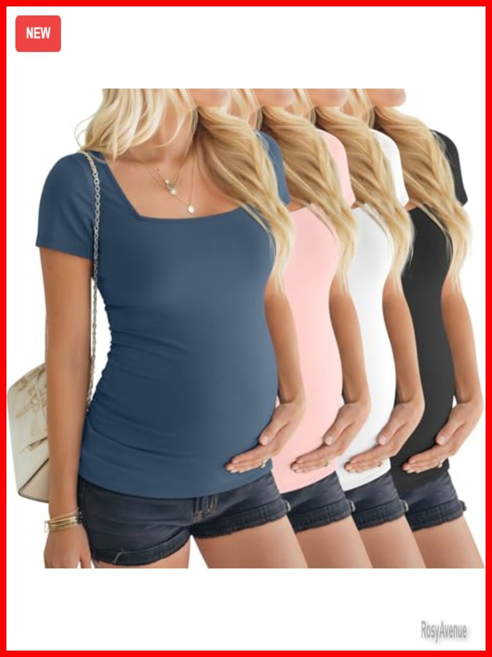 4 Pack Womens Maternity T Shirts Square Neck Short Sleeve Tees